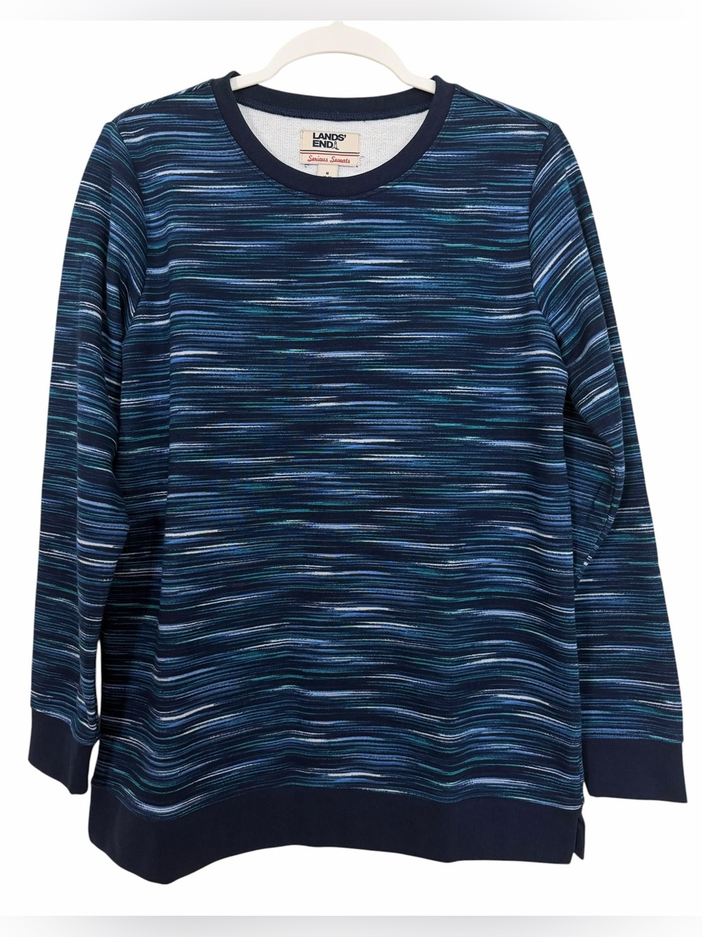 Lands End Serious Sweats Crewneck Long Sleeve Sweatshirt Tunic Navy Medium